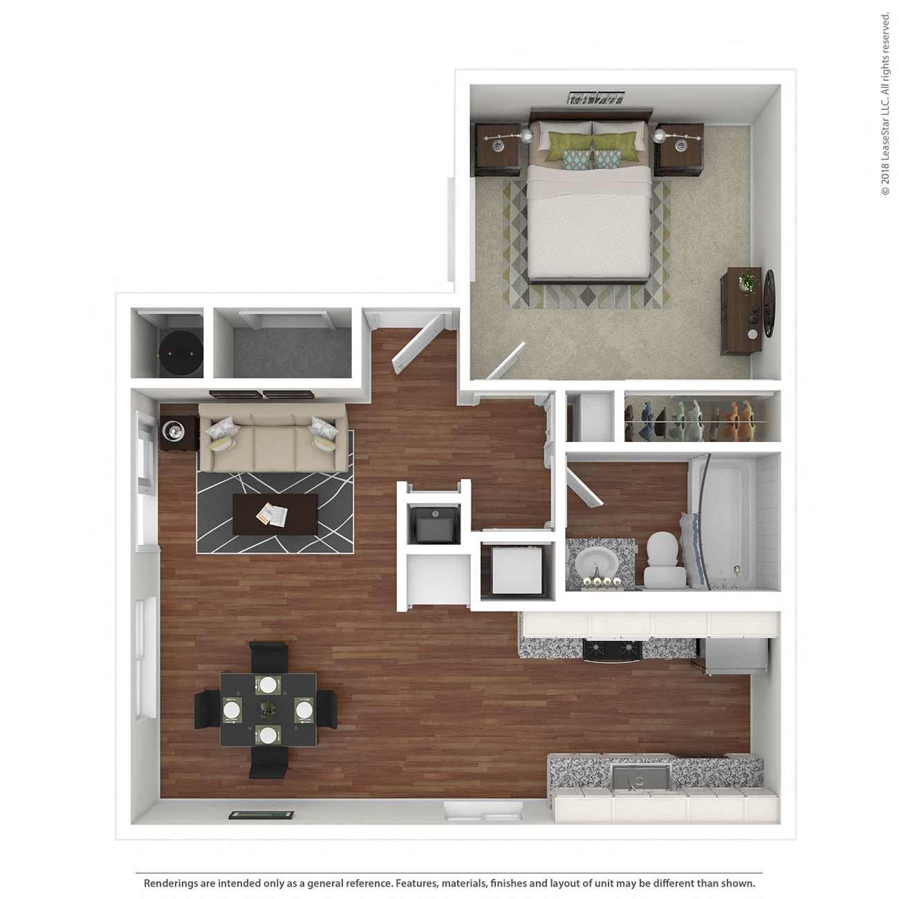 Floor plan for 1 bed, 1 bath, 616 sqft